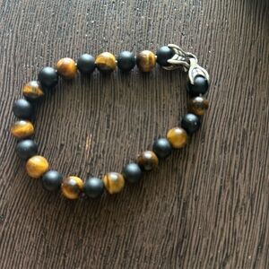 David Yurman Bracelet - Sterling Silver with Tiger’s Eye/ Black Onyx, 8mm